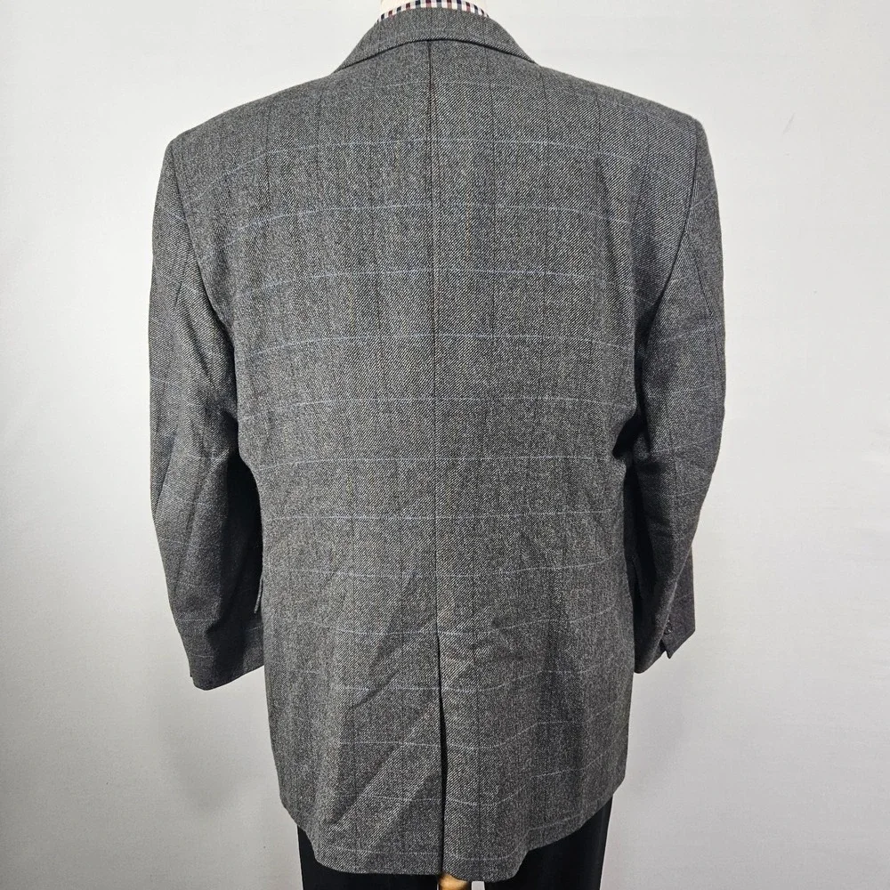 JOS A BANK Men's Sport Coat Blazer Two Button Gray Flannel Plaid Wool 46R